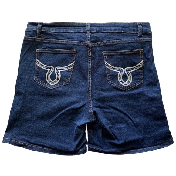 Medium Rise Blue Jean Shorts with Stretch and Embellished Back Pockets - Picture 5 of 8